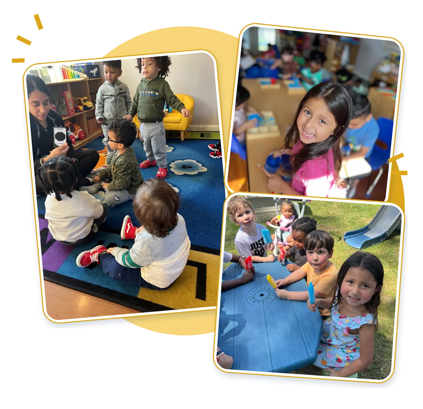 Guardian Angels children learning with a caregiver, enjoying classroom activities, and spending time outdoors