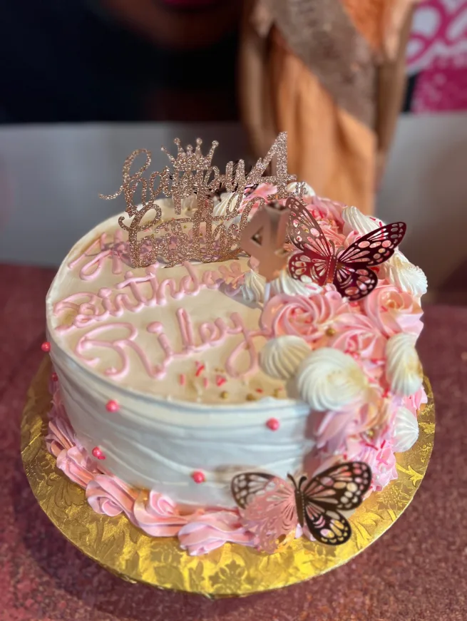 Butterfly birthday cake at a classroom party